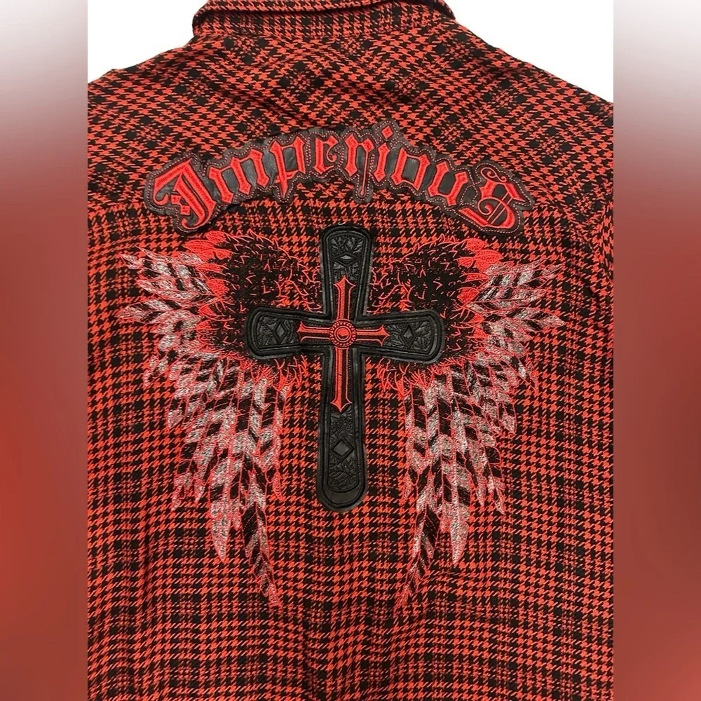 Imperious Delftrading INC. Red Men Angel Wing Button Up Down Shirt  size XL